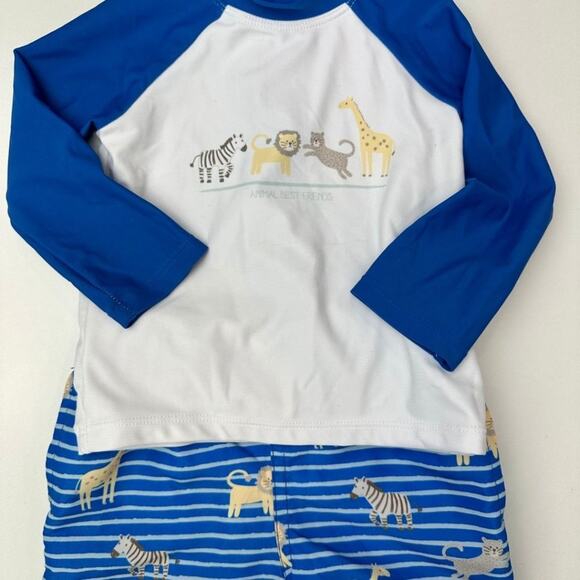 Mon Caramel Baby Boys' Swimsuit Trunk and Rashguard Blue & White 6-12M - Picture 2 of 9